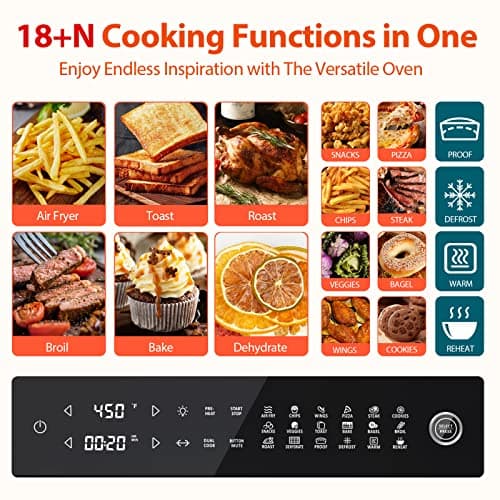 Aeitto® 32-Quart PRO Large Air Fryer Oven| Toaster Oven Combo | with Rotisserie, Dehydrator and Full Accessories | 19-In-1 Digital Airfryer | Fit 13" Pizza, 9pcs Toast, 1800w, Black