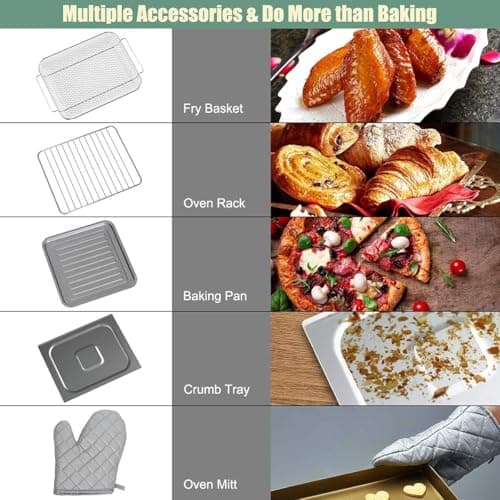 8 in 1 Air Fryer Toaster, 19QT/18L 360Convection Cooking Combo w/ 1-60 Min Timer, Countertop Oven w/ 250-475F Temp Control, Bake/Broil/Toast/Dehydrate/Reheat (Green)