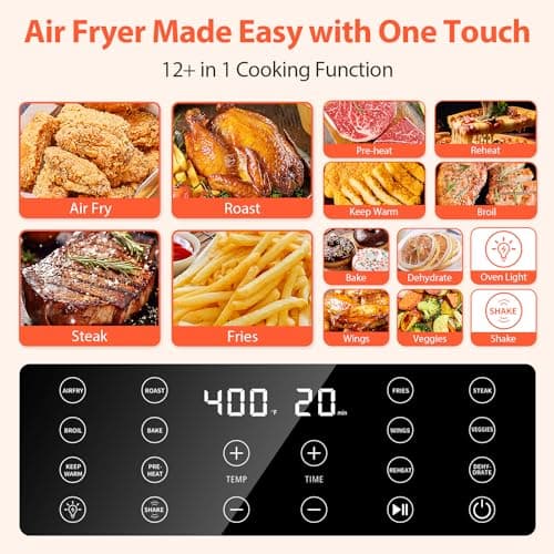 Beelicious 5.8QT Large Air Fryer, 12-in-1 Digital Airfryer with Clear Window, 40+ Recipes, Flavor-Lock Tech, Shake Reminder, Compact, Quiet, Dishwasher Safe, Nonstick (Black)