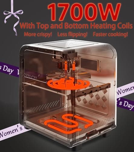 Ceramic Air Fryer Black Stainless Steel, DAYBEST 1700W Non Toxic Air Fryer Visible 6L with Top Bottom Heaters Less Flipping Auto Shut-off with Ceramic Coat Basket and Grill Pan (6L, Black)