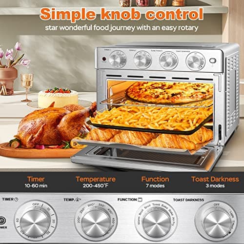 Geek Chef Air Fryer Oven 26 QT, Big Air Fryer, Toast Oven with Bake, Roast, Pizza, Easy to Use & Clean, 6 Slice Toast, Stainless Steel