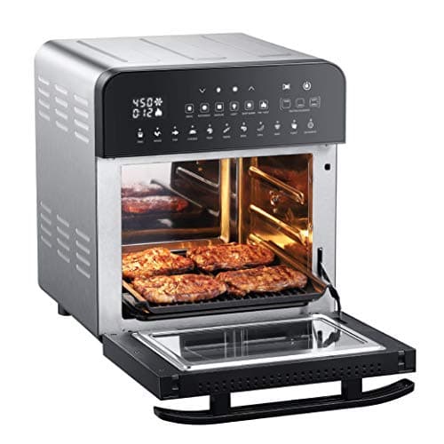 GoWISE USA 14.7-Quart Air Fryer Grill with Dual Heating Elements & Oven with Rotisserie, Dehydrator, Preheat and Broil Functions + 11 Accessories with 2 Recipe Books (Stainless Steel/Black), Ultimate