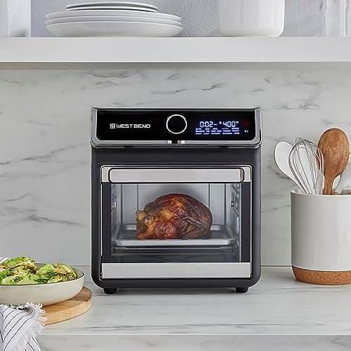 West Bend Air Fryer Oven 15-Quart with Digital Controls Easy-View Door and 16 Cooking Presets, Includes Eight Accessories, 1000-Watts, Black