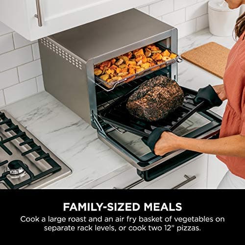 Ninja Air Fryer and Toaster Oven, Foodi Series, XL Pro Air Oven Kitchen Countertop Convection, 10-in-1 Functions, Fits a 5-lb Chicken and Sheet Pan of Vegetables, 1800 Watts, Stainless Steel, DT201