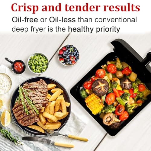 Air Fryer, 6.2QT Air Fryer Oven with LED Digital Touchscreen, 12 Preset Cooking Functions Air fryers, Bake, Reheat, Keep Warm, Nonstick and Dishwasher-Safe Basket, Stainless Steel/Black&Silver