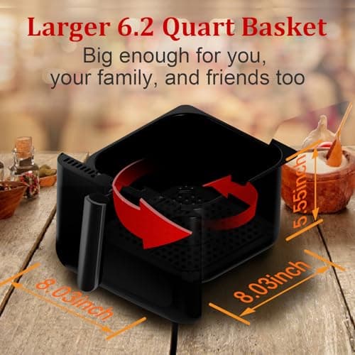 Air Fryer, 6.2QT Air Fryer Oven with LED Digital Touchscreen, 12 Preset Cooking Functions Air fryers, Bake, Reheat, Keep Warm, Nonstick and Dishwasher-Safe Basket, Stainless Steel/Black&Silver