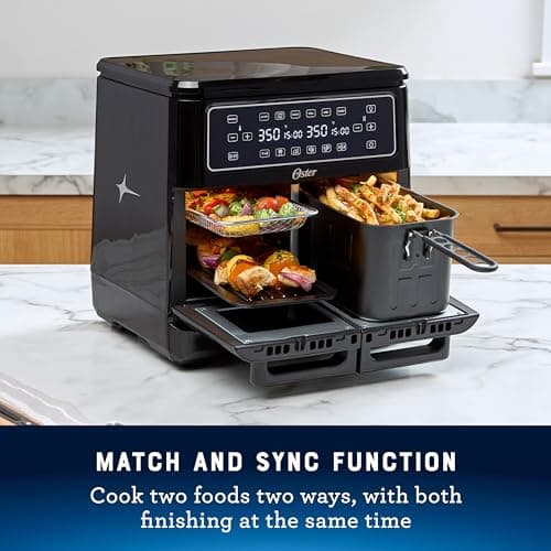 Oster 11-Quart Flex Air Fryer Oven, Dual Air Fryer with 2 Cooking Zones, Double Air Fryer with 6 Cooking Functions, Large Air Fryer with 2 Frying Baskets