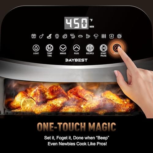 Air Fryer Stainless Steel with Window, DAYBEST 6QT Ceramic Airfryer Non Toxic with Up & Down Heats 1700W Max 450°F, 12 Presets/DIY, Dishwasher Safe Non Stick Basket and Pan (Stainless Steel)