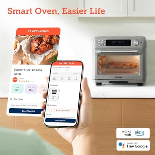 COSORI Smart 12-in-1 Air Fryer Toaster Oven Combo, Airfryer Convection Oven Countertop, Bake, Roast, Reheat, Broiler, Dehydrate, 75 Recipes & 3 Accessories, 26QT, Silver-Stainless Steel