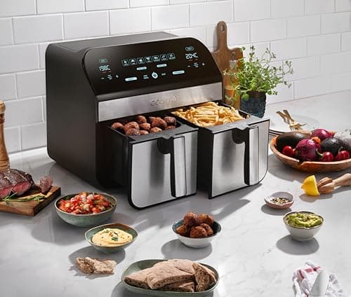 Gourmia 10-Quart/9.4 Liter Capacity Dual Basket Digital Air Fryer, with Smart Finish & 7 Cooking Functions