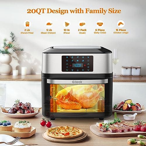 Air Fryer Oven Large 20 QT, 10-in-1 Air Fryer Toaster Combo with Window for Family, Airfryer Oven with Rotisserie Racks & Cookbook, ETL Certified
