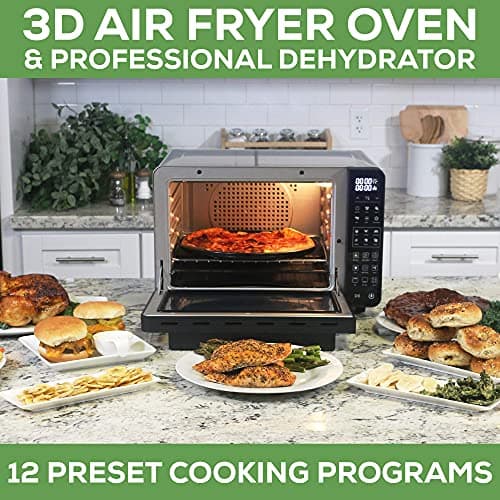 GoWISE USA 25-Quart Air Fryer Oven & Professional Dehydrator with 3 Heating Elements & Rotisserie, 12 Functions, Preheat & 5 Cooking Levels – Fits 12-Inch Pizza, 11 Accessories and Stainless Steel