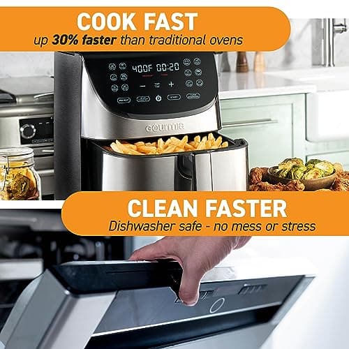 Gourmia Air Fryer Oven Digital Display 8 Quart Large AirFryer Cooker 12 Touch Cooking Presets, XL Air Fryer Basket 1700w Power Multifunction GAF856 Black and Stainless stainless steel air fryer