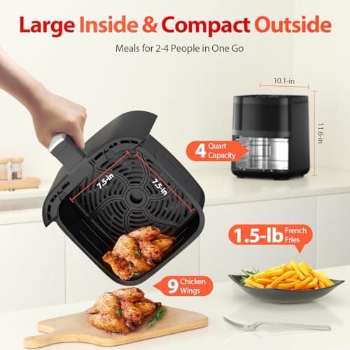 Air Fryer, Beelicious 8-in-1 Smart Compact 4QT Air Fryers, with Viewing Window,Shake Reminder,450°F Digital Airfryer with Flavor-Lock Tech, Dishwasher-Safe & Nonstick,Fit for 1-3 People, Black