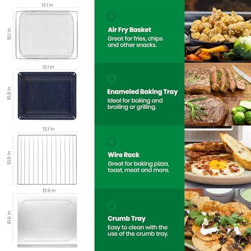 Infrared Heating Air Fryer Toaster Oven, Extra Large Countertop Convection Oven 10-in-1 Combo, 6-Slice Toast, Enamel Baking Pan Easy Clean with Recipe Book, Black Matte Stainless Steel