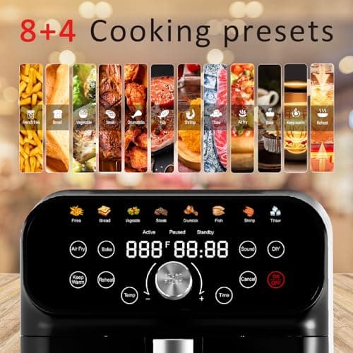 Air Fryer, 6.2QT Air Fryer Oven with LED Digital Touchscreen, 12 Preset Cooking Functions Air fryers, Bake, Reheat, Keep Warm, Nonstick and Dishwasher-Safe Basket, Stainless Steel/Black&Silver