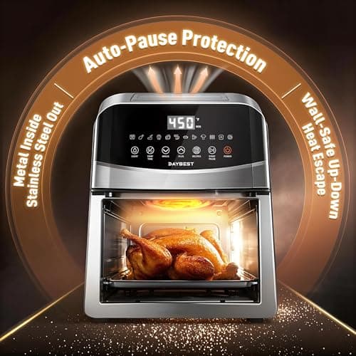 Air Fryer Stainless Steel with Window, DAYBEST 6QT Ceramic Airfryer Non Toxic with Up & Down Heats 1700W Max 450°F, 12 Presets/DIY, Dishwasher Safe Non Stick Basket and Pan (Stainless Steel)