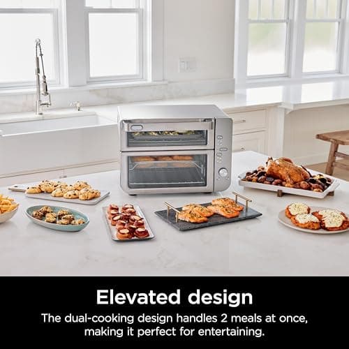 Ninja Air Fryer & Toaster Oven, Double Stack XL, Countertop Oven, 12-in-1 Fits 4.5lb Chicken, Pizza, Bagel, 6lbs of Wings, SmartFinish Cook 2 Different Meals at the Same Time, Stainless Steel, DCT601