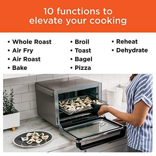 Ninja Air Fryer and Toaster Oven, Foodi Series, XL Pro Air Oven Kitchen Countertop Convection, 10-in-1 Functions, Fits a 5-lb Chicken and Sheet Pan of Vegetables, 1800 Watts, Stainless Steel, DT201