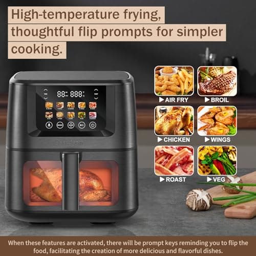 SEEDEEM Max XL Air Fryer, 8 Quart, 10-in-1 Hot Air Fryer Oven with Color LCD Display Touchscreen, Air Fryer Toaster Oven Combo with ClearCook Cooking Window,Broil, Roast, Dehydrate, Bake, Black
