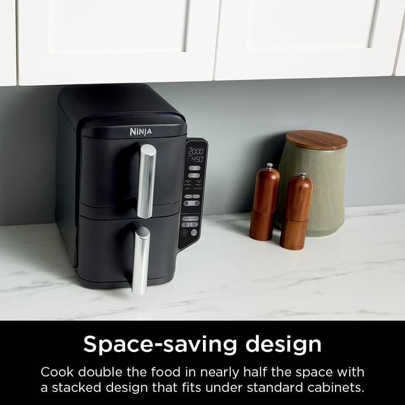 Ninja Air Fryer, 8 QT DoubleStack 2-Basket, Space Saving Design, Cooks 2lb Chicken Wings, Feeds up to 6 People, 6-in1 Air Fryer, Roast, Bake & More, Easy to Clean, Dishwasher Safe Parts, Black, SL201