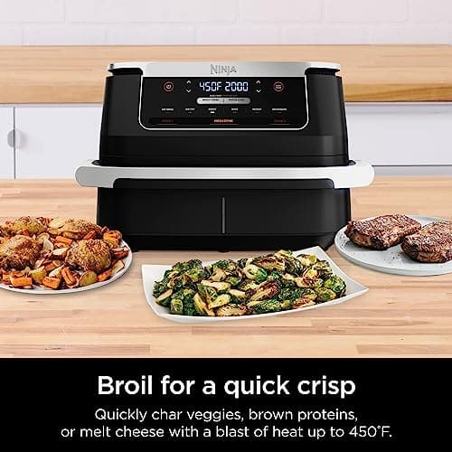 Ninja DZ071 Foodi 6-in-1 DualZone FlexBasket Air Fryer with 7-QT MegaZone & Basket Divider, Large Proteins & Full Meals, Smart Finish Cook 2 Foods 2 Ways, Large Capacity, Air Fry, Bake & More, Black (Renewed)