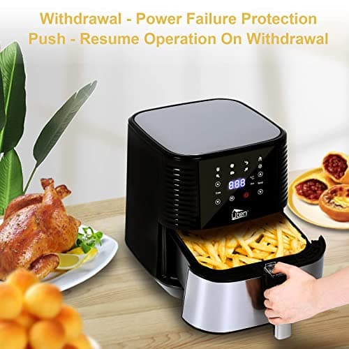 5.5L Air Fryer, Electric Oilless Cooker with LED Digital Touchscreen, 7 in 1 Uten Hot Oven Cooker, 6 Quart Large Stainless Steel Non-Stick Air Frier Pot, 1700W(Silver Black)