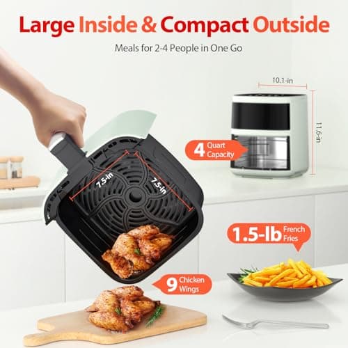 Air Fryer, Beelicious 8-in-1 Smart Compact 4QT Air Fryers, with Viewing Window, Shake Reminder, 450°F Digital Airfryer with Flavor-Lock Tech, Dishwasher-Safe & Nonstick,Fit for 1-3 People, Avo Green