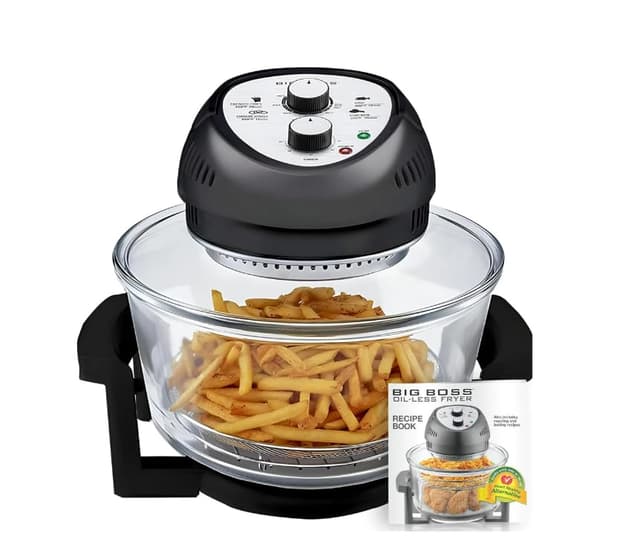 Air Fryer Toaster Oven Combo 16Qt Kitchen Countertop Convection Rotisserie 1300W Large Glass Bowl Black