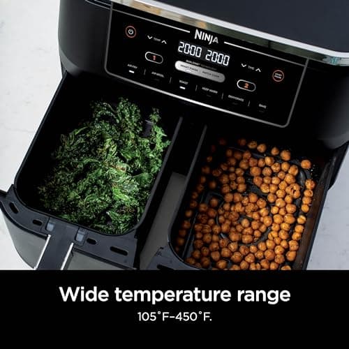 Ninja | Air Fryer | Finish Cooking Multiple Foods at the Same Time | 6-in-1 (Air Fry, Broil, Roast, Keep Warm, Dehydrate, Bake) | Fit up to 8lb Chicken Wings in the two 5 QT Baskets | DZ302