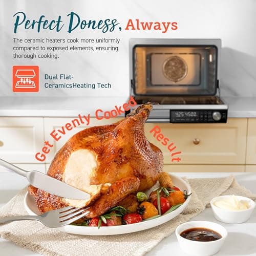 COSORI Ceramic Air Fryer Toaster Oven Combo, 11-in-1 Flat-Sealed Heating Elements for Easy Cleanup, Innovative Burner Function, 6 Accessories & Recipes, 26QT, Silver, Stainless Steel