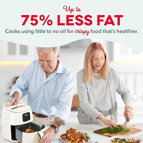 DASH Tasti-Crisp™ Ceramic Air Fryer Oven, 2.6 Qt., Cream – Compact Air Fryer for Healthier Food in Minutes, Ceramic Nonstick Surface, Ideal for Small Spaces - Auto Shut Off, Digital, 1000-Watt