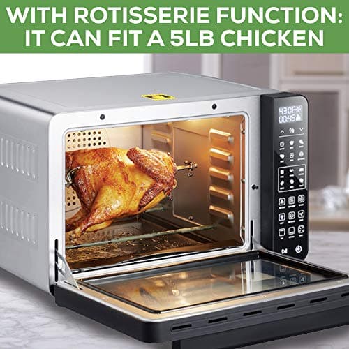 GoWISE USA 25-Quart Air Fryer Oven & Professional Dehydrator with 3 Heating Elements & Rotisserie, 12 Functions, Preheat & 5 Cooking Levels – Fits 12-Inch Pizza, 11 Accessories and Stainless Steel