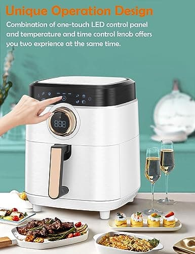 Air Fryer, ALLCOOL Airfryer Oven 8QT Large Air Fryer 1700W 8-in-1 with Touch Screen Air Fryers Dishwasher Safe Nonstick Tray Freidora de Aire 32 Recipes BPA & PFOA Free White Air Fryer