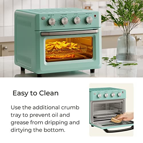 SIMOE 19QT Oven & Toaster, Retro Air Fryer + Convection Toaster Oven, 7 in 1 Combo with Bake, Toast, Broil & Warm Options, 5 Accessories & Recipe Book, Stainless Steel, 1550W, (Turquoise)