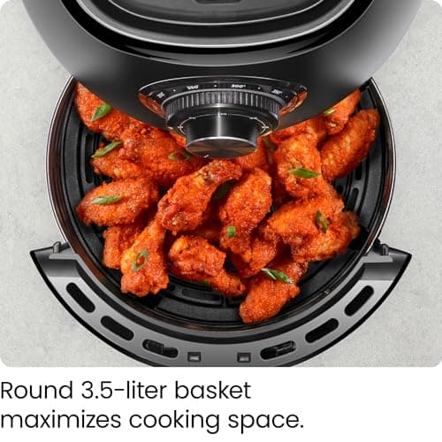 CHEFMAN Small Air Fryer Healthy Cooking, 3.6 Qt, Nonstick, User Friendly and Dual Control Temperature, w/ 60 Minute Timer & Auto Shutoff, Dishwasher Safe Basket, Matte Black, Cookbook Included