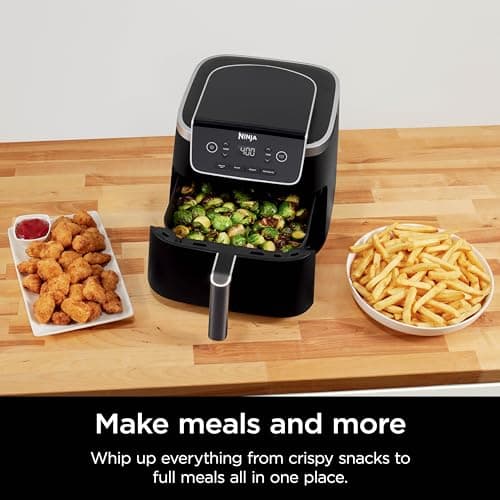 Ninja Air Fryer Pro 4-in-1 with 5 QT Capacity, Air Fry, Roast, Reheat, Dehydrate, Air Crisp Technology with 400F for hot, 120 Volts, Nonstick Basket & Crisper Plate, Grey, AF141