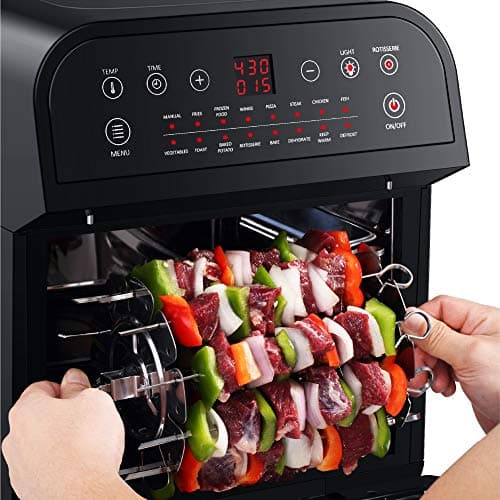 GoWISE USA GW44800-O Deluxe 12.7-Quarts 15-in-1 Electric Air Fryer Oven with Rotisserie and Dehydrator + 50 Recipes QT, Black/Silver