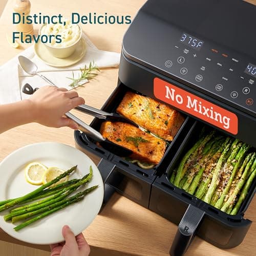 COSORI 9Qt 10-in-1 Dual Air Fryer, Fresh Balanced Meals for Family and Children with Double Baskets, Sync Cook & Finish to Bake, Roast, Reheat, Broil & 130 Recipes for Easy Cooking, Dishwasher Safe