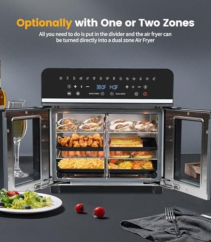 24Qt Large Air Fryer Oven French Door 15 in 1 Multi-Function Digital Controls Convection Oven Stainless Steel Dual Zone Electric Oven Toaster Combo with 13 Accessories & Cookbook