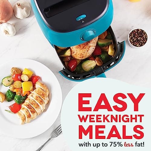 DASH Tasti-Crisp™ Electric Air Fryer Oven, 2.6 Qt., Teal – Compact Air Fryer for Healthier Food in Minutes, Ideal for Small Spaces - Auto Shut Off, Analog, 1000-Watt