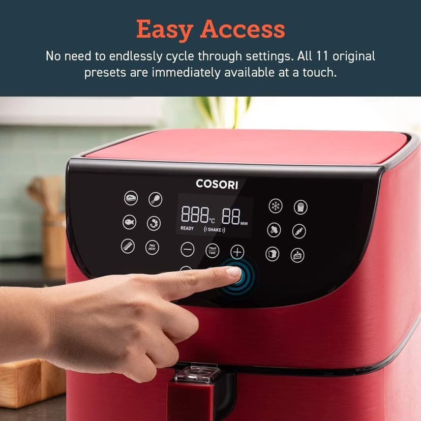 COSORI Air Fryer 5.8QT Oil-Free XL Electric Hot Air Fryers Oven, Programmable 11-in-1 Cooker with Preheat & Shake Reminder, Equipped Digital Touchscreen and Nonstick Basket, 100 Recipes, Red