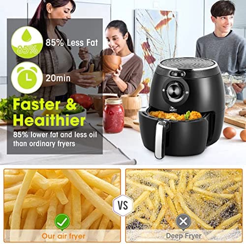 Air Fryer 5.8QT/5.5L, Uten 1700W AirFryer High-Power Electric Hot Temperature Control & Timer Knob, Non Stick Fry Basket, Dishwasher Safe, Apply to Party, Afternoon Tea, Black