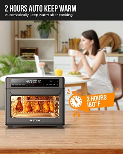 Large Capacity Toaster Oven Countertop, Dishwasher Safe Detachable Panel, 26QT Air Fryer Toaster Oven Combo, with Drumstick Grill, Air Fry, Crisp, Bake, Toast, Bagel, Pizza, Broil, Defrost, BLAZANT