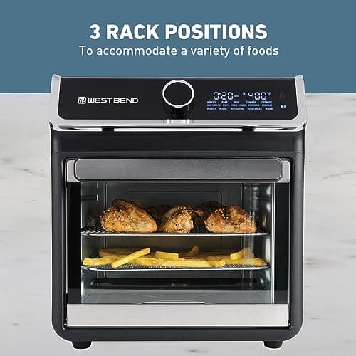 West Bend Air Fryer Oven 15-Quart with Digital Controls Easy-View Door and 16 Cooking Presets, Includes Eight Accessories, 1000-Watts, Black