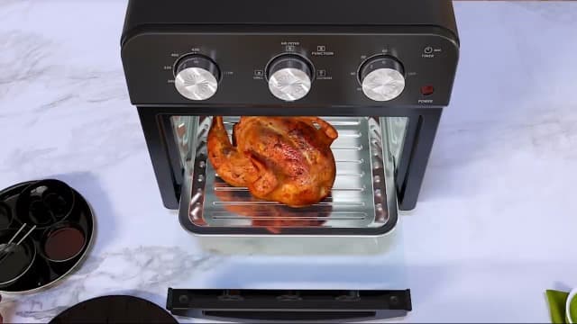 PlumChef 13 Quart 4 Slices Air Fryer Convection Toaster Oven, 1500W, 7 in 1 Multifunction with Roast, Bake, Grill, Broil, Toast, Dehydrate, Defrost (Dark Black)