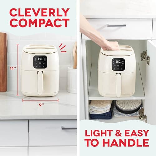DASH Tasti-Crisp™ Ceramic Air Fryer Oven, 2.6 Qt., Cream – Compact Air Fryer for Healthier Food in Minutes, Ceramic Nonstick Surface, Ideal for Small Spaces - Auto Shut Off, Digital, 1000-Watt