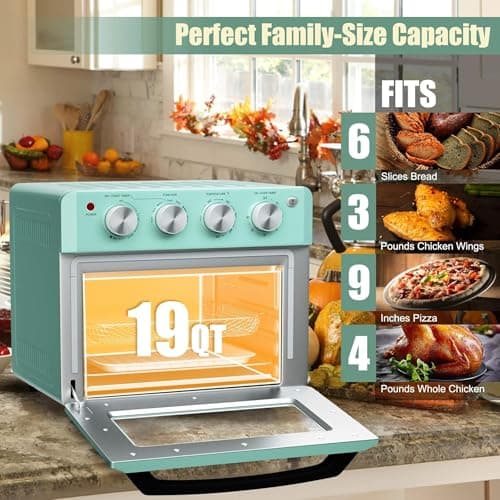 8 in 1 Air Fryer Toaster, 19QT/18L 360Convection Cooking Combo w/ 1-60 Min Timer, Countertop Oven w/ 250-475F Temp Control, Bake/Broil/Toast/Dehydrate/Reheat (Green)