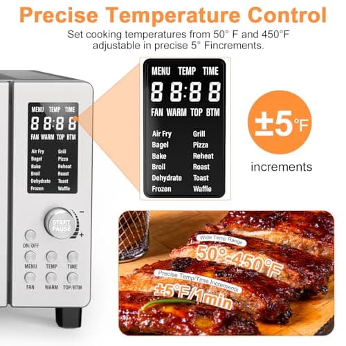 Nuwave Bravo Air Fryer Toaster Smart Oven, 10-in-1 Countertop Convection, 1800 Watts, 21-Qt Capacity, 50°-450°F Temp Controls, Top and Bottom Heater Adjustments 0%-100%, PFAS Free, Stainless Steel