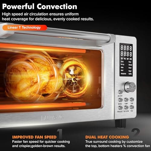 Nuwave Bravo Pro Smart 21QT Toaster Oven Air Fryer Combo, Convection Oven Countertop, 10 functions all in 1, with even & quick crisp technology, 50-450°F, 1800W, Stainless Steel